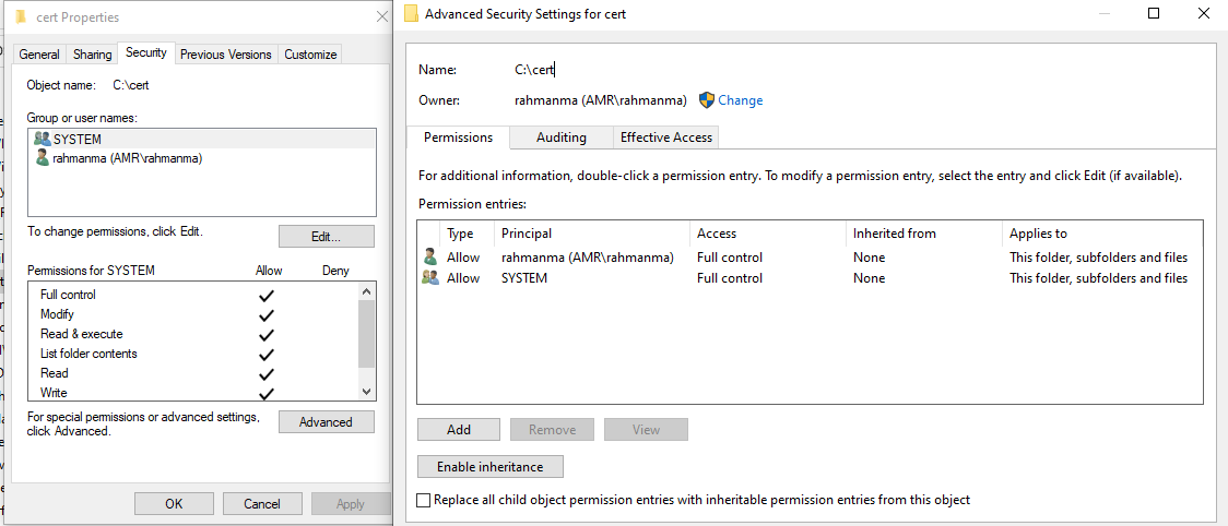 folder permision for private key